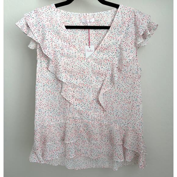 Parker Dottie Confetti Ruffle Top NEW Size Small Feminine Multicolor Office - Picture 2 of 9